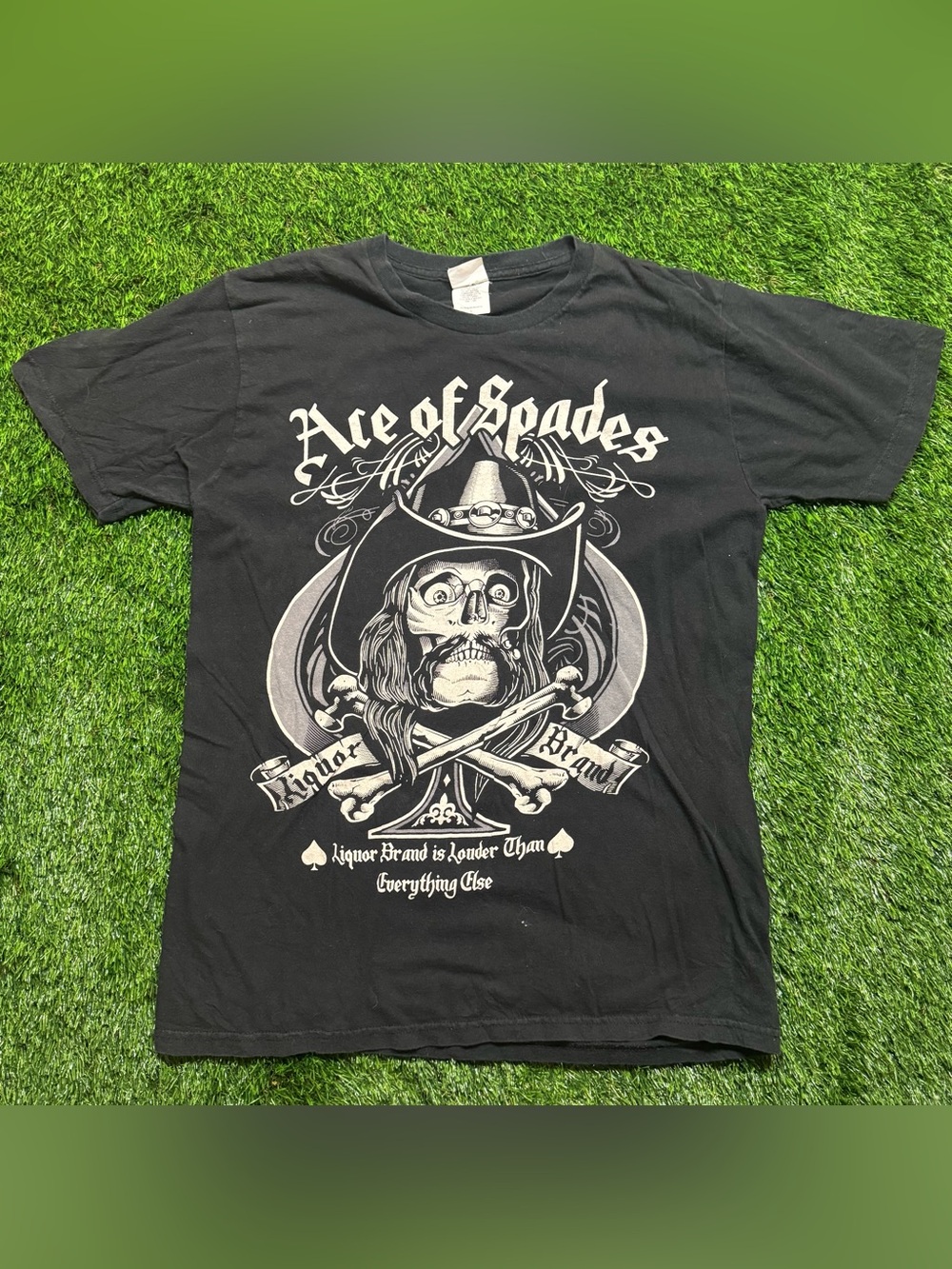 Ace of Spades Liquor Brand Skull Biker Graphic T Shirt Mens Large Black